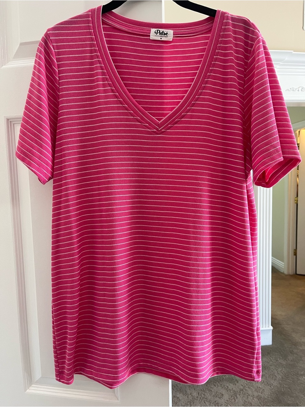 Pulse Pink Striped V-Neck Tee